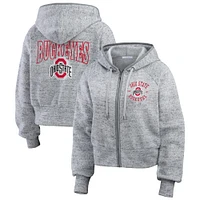 Women's Wear by Erin Andrews Heather Gray Ohio State Buckeyes Speckle Double-Hit Raglan Full-Zip Hoodie