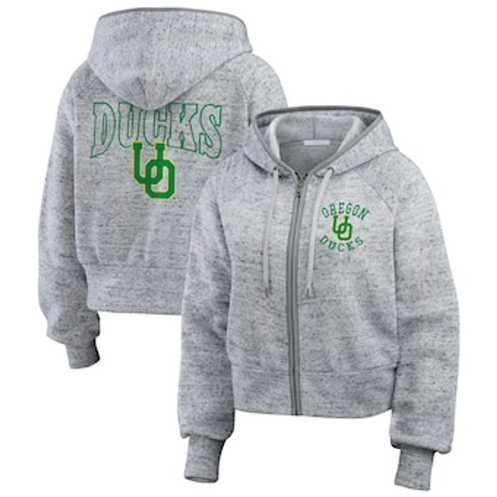 Women's Wear by Erin Andrews Heather Gray Oregon Ducks Speckle Double-Hit Raglan Full-Zip Hoodie