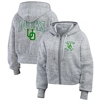 Women's Wear by Erin Andrews Heather Gray Oregon Ducks Speckle Double-Hit Raglan Full-Zip Hoodie