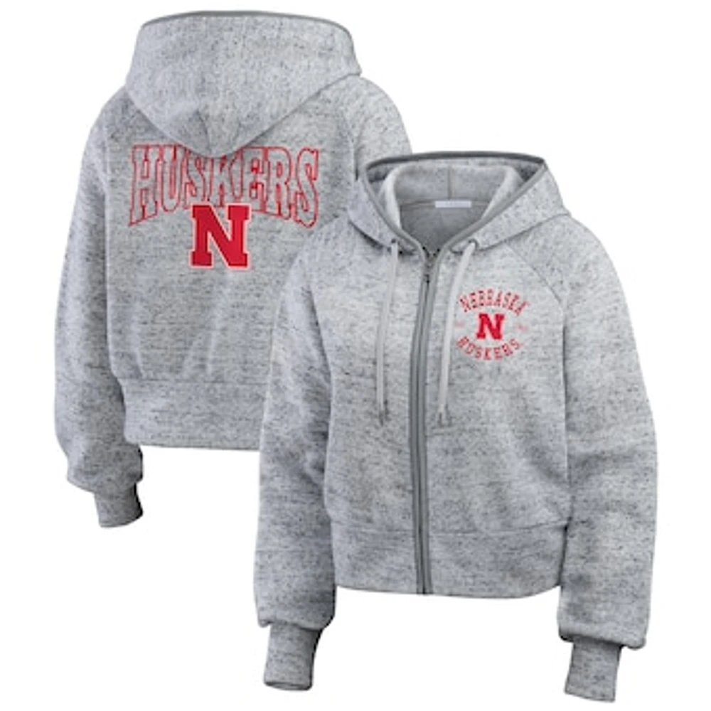 Women's Wear by Erin Andrews Heather Gray Nebraska Huskers Speckle Double-Hit Raglan Full-Zip Hoodie