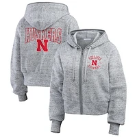 Women's Wear by Erin Andrews Heather Gray Nebraska Huskers Speckle Double-Hit Raglan Full-Zip Hoodie