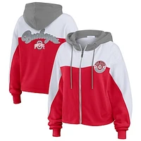 Women's WEAR by Erin Andrews Scarlet Ohio State Buckeyes Color-Block Full-Zip Hoodie