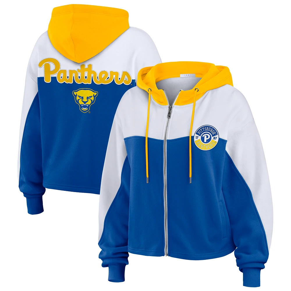 Women's WEAR by Erin Andrews Royal Pitt Panthers Color-Block Full-Zip Hoodie