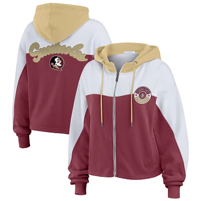 Women's WEAR by Erin Andrews Garnet Florida State Seminoles Color-Block Full-Zip Hoodie