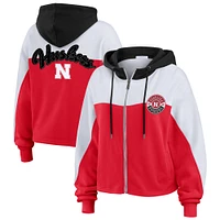 Women's WEAR by Erin Andrews Scarlet Nebraska Huskers Color-Block Full-Zip Hoodie