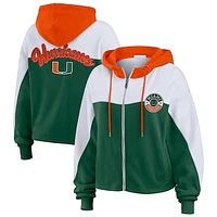 Women's WEAR by Erin Andrews Green Miami Hurricanes Color-Block Full-Zip Hoodie