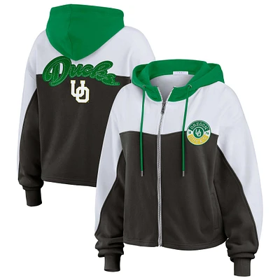 Women's WEAR by Erin Andrews Black Oregon Ducks Color-Block Full-Zip Hoodie