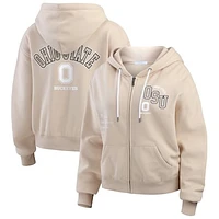 Women's WEAR by Erin Andrews Tan Ohio State Buckeyes Mixed Media Tonal Full-Zip Hoodie