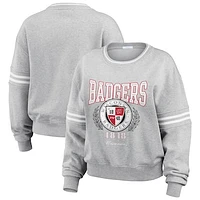 Women's WEAR by Erin Andrews Heather Gray Wisconsin Badgers Classic Stripe Pullover Sweater