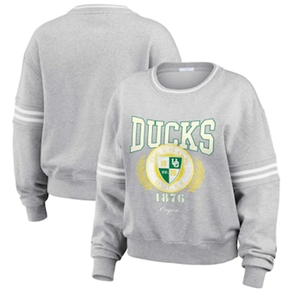 Women's WEAR by Erin Andrews Heather Gray Oregon Ducks Classic Stripe Pullover Sweater