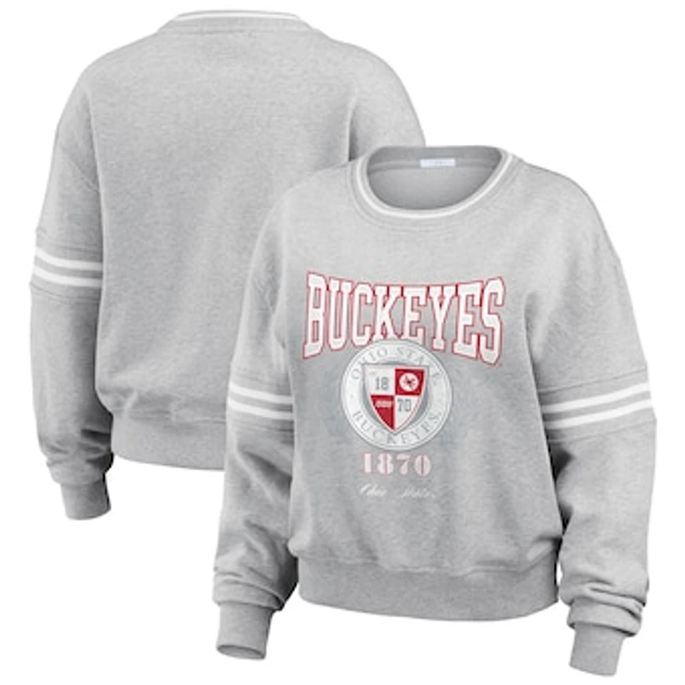 Women's WEAR by Erin Andrews Heather Gray Ohio State Buckeyes Classic Stripe Pullover Sweater