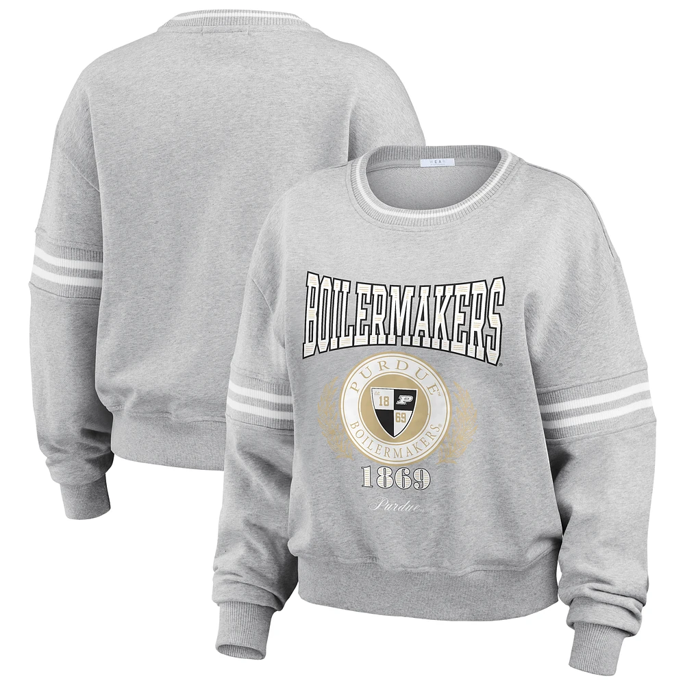 Women's WEAR by Erin Andrews Heather Gray Purdue Boilermakers Classic Stripe Pullover Sweater