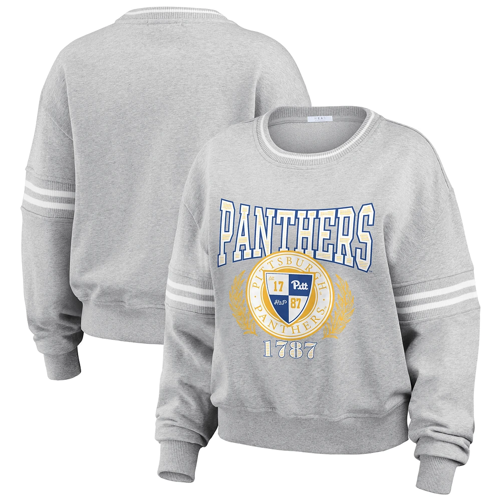 Women's WEAR by Erin Andrews Heather Gray Pitt Panthers Classic Stripe Pullover Sweater