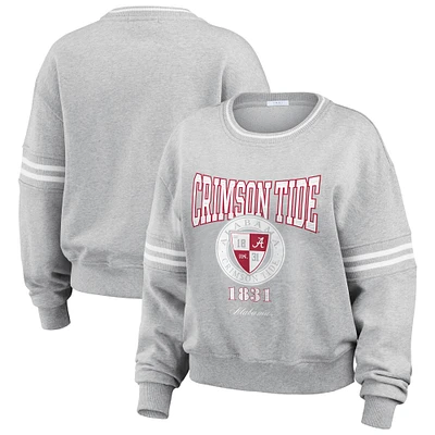 Women's WEAR by Erin Andrews Heather Gray Alabama Crimson Tide Classic Stripe Pullover Sweater