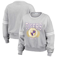 Women's WEAR by Erin Andrews Heather Gray LSU Tigers Classic Stripe Pullover Sweater