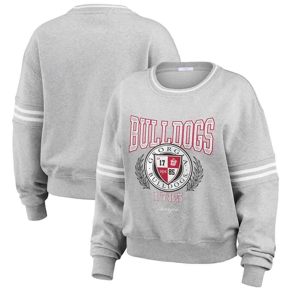 Women's WEAR by Erin Andrews Heather Gray Georgia Bulldogs Classic Stripe Pullover Sweater