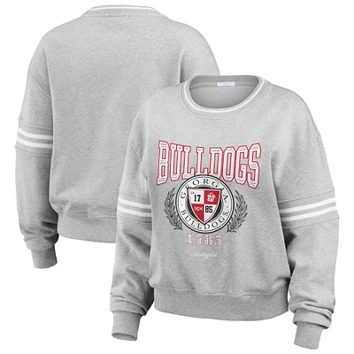 Women's WEAR by Erin Andrews Heather Gray Georgia Bulldogs Classic Stripe Pullover Sweater