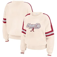 Women's WEAR by Erin Andrews  Cream Alabama Crimson Tide Chenille Woven Patch Stripe Pullover Sweater