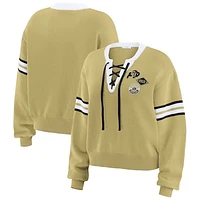 Women's WEAR by Erin Andrews Gold Colorado Buffaloes Lace-Up Pullover Sweater