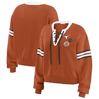 Women's WEAR by Erin Andrews Texas Orange Longhorns Lace-Up Pullover Sweater