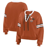 Women's WEAR by Erin Andrews Texas Orange Longhorns Lace-Up Pullover Sweater