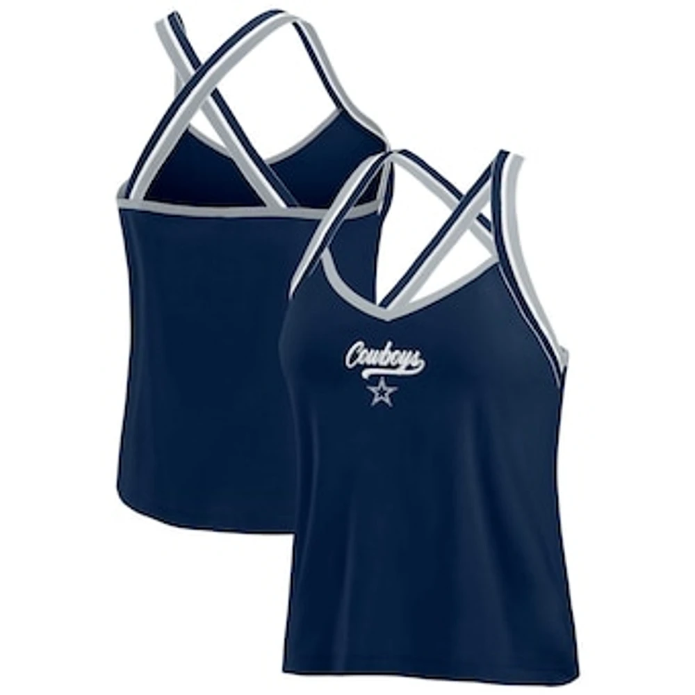 Women's WEAR by Erin Andrews Navy Dallas Cowboys Cross Strap Tri-Blend Tank Top