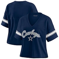 Women's WEAR by Erin Andrews Navy Dallas Cowboys Color Block Boxy V-Neck T-Shirt