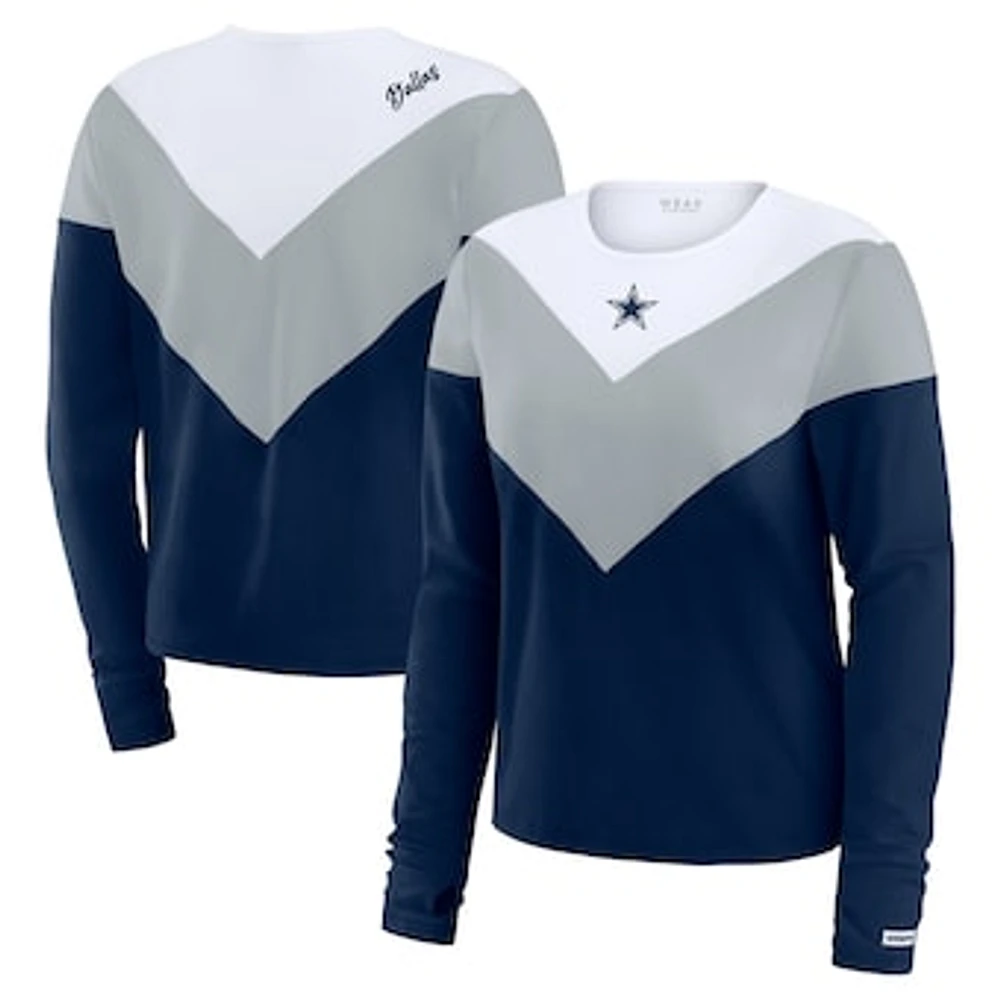 Women's WEAR by Erin Andrews Navy/White Dallas Cowboys Chevron Tri-Blend Long Sleeve T-Shirt