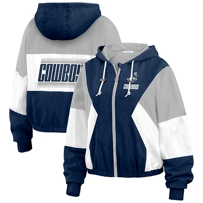 Women's WEAR by Erin Andrews Navy/White Dallas Cowboys Color Block Full-Zip Windbreaker Jacket