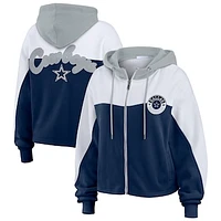 Women's WEAR by Erin Andrews Navy/White Dallas Cowboys Color Block Full-Zip Hoodie