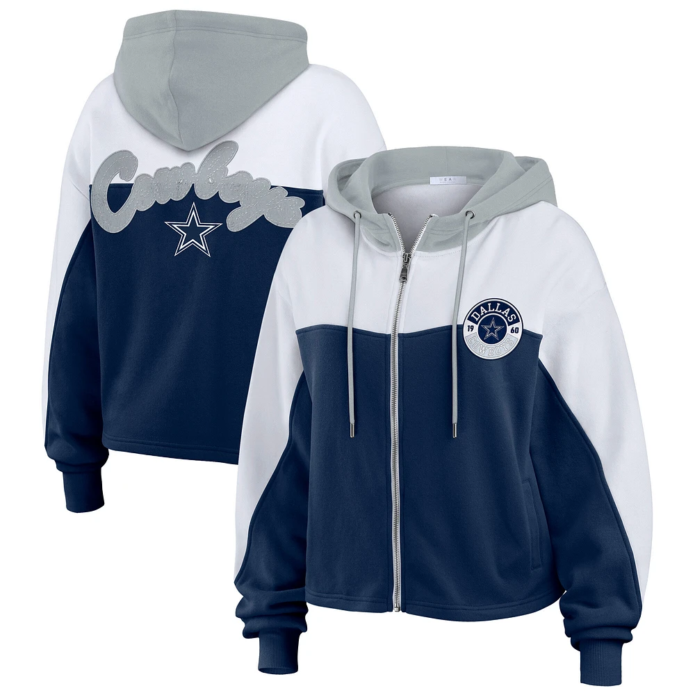 Women's WEAR by Erin Andrews Navy/White Dallas Cowboys Color Block Full-Zip Hoodie