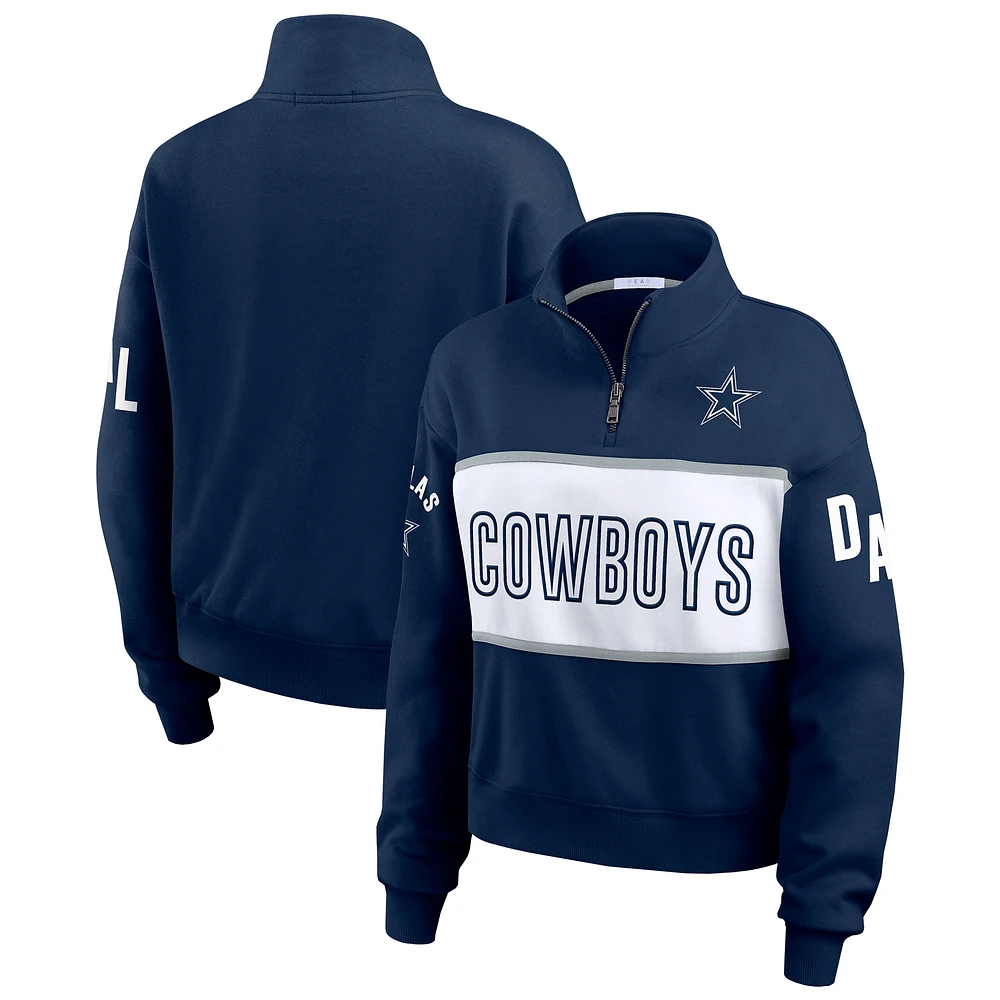 Women's WEAR by Erin Andrews Navy Dallas Cowboys Quarter-Zip Jacket