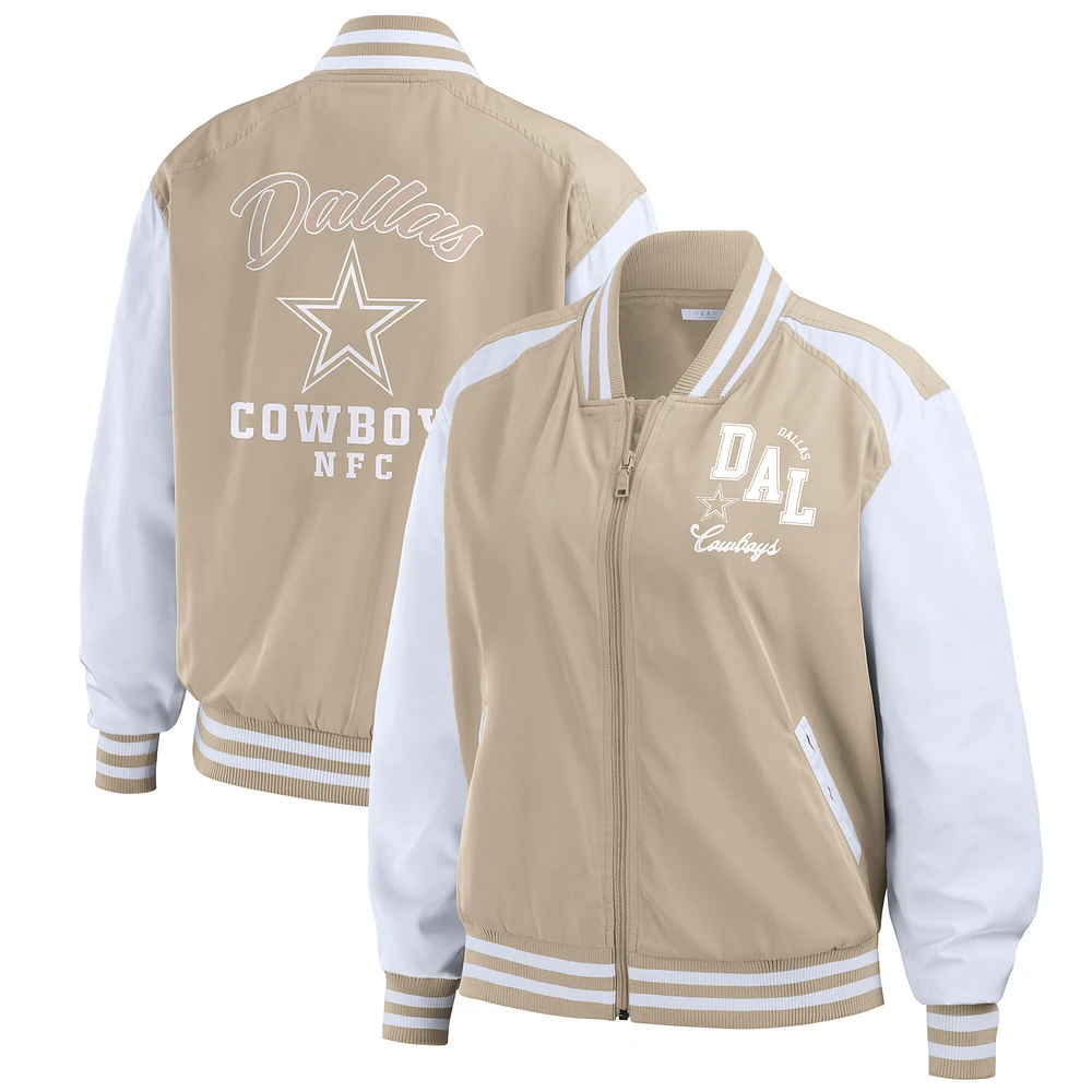 Women's WEAR by Erin Andrews Tan Dallas Cowboys Tonal Full-Zip Bomber Jacket