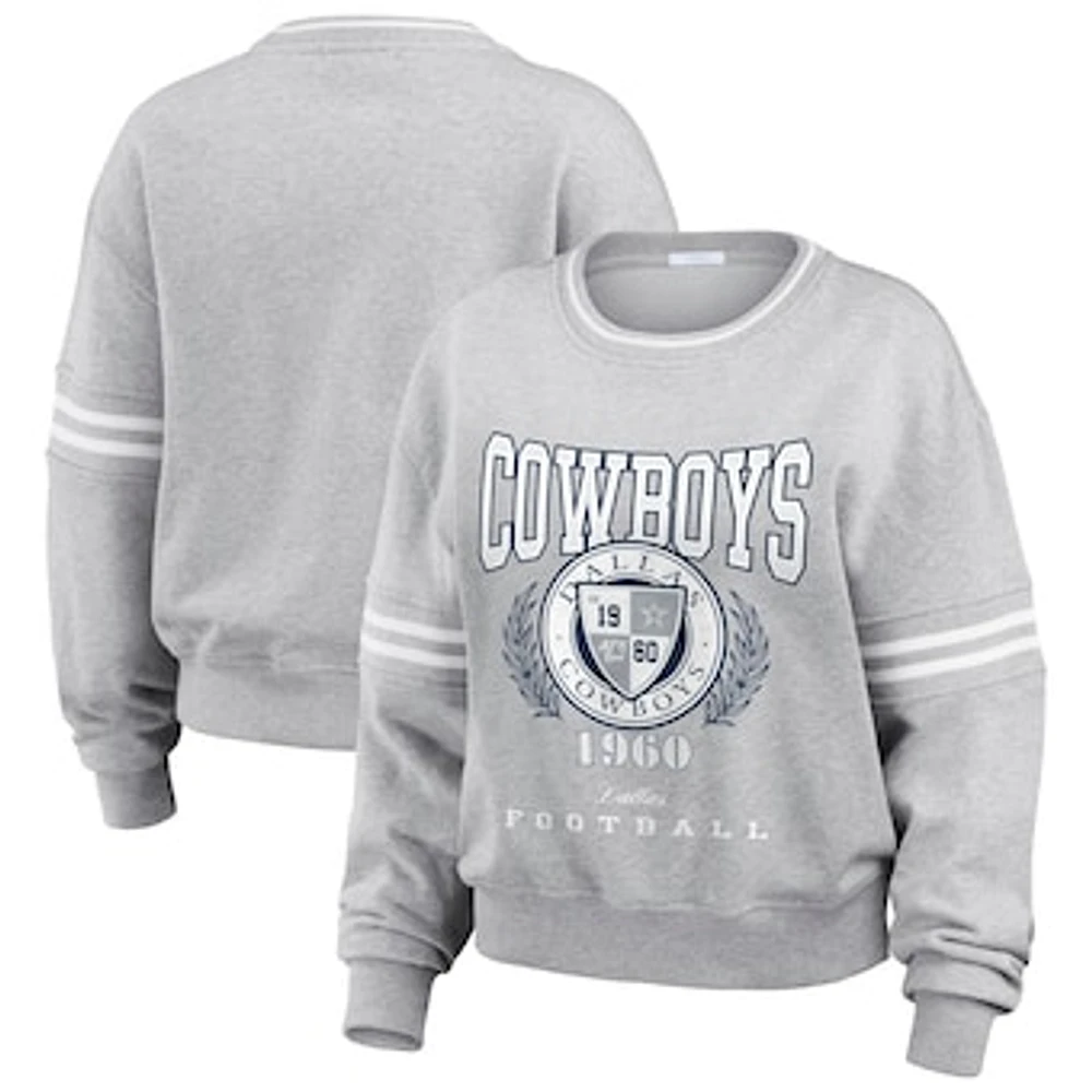 Women's WEAR by Erin Andrews Heather Gray Dallas Cowboys Cropped Pullover Sweatshirt