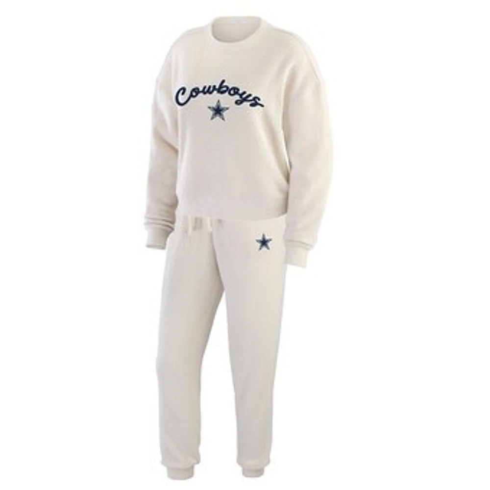 Women's WEAR by Erin Andrews  Oatmeal Dallas Cowboys Rib-Knit Long Sleeve T-Shirt & Pants Lounge Set