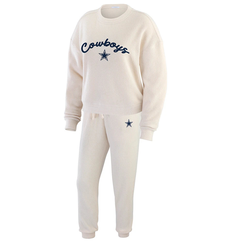 Women's WEAR by Erin Andrews  Oatmeal Dallas Cowboys Plus Rib-Knit Long Sleeve T-Shirt & Pants Lounge Set