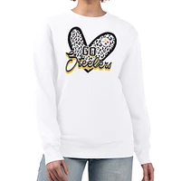 Women's G-III 4Her by Carl Banks White Pittsburgh Steelers Leopard Heart Pullover Sweatshirt