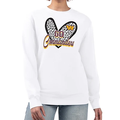 Women's G-III 4Her by Carl Banks White Washington Commanders Leopard Heart Pullover Sweatshirt