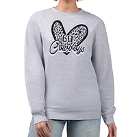 Women's G-III 4Her by Carl Banks Heather Gray Dallas Cowboys Leopard Heart Pullover Sweatshirt