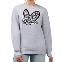 Women's G-III 4Her by Carl Banks Heather Gray Las Vegas Raiders Leopard Heart Pullover Sweatshirt