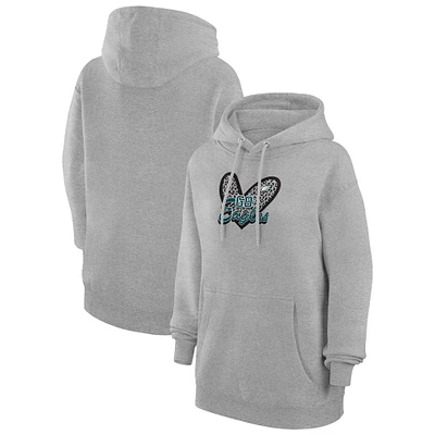 Women's G-III 4Her by Carl Banks Heather Gray Philadelphia Eagles Animal Print Heart Team Graphic Fleece Tri-Blend Pullover Hoodie