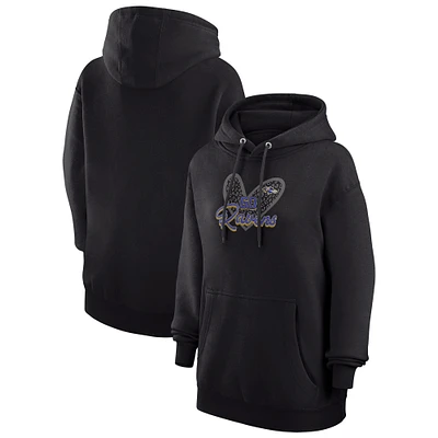 Women's G-III 4Her by Carl Banks Black Baltimore Ravens Animal Print Heart Team Graphic Fleece Tri-Blend Pullover Hoodie