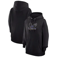 Women's G-III 4Her by Carl Banks Black Baltimore Ravens Animal Print Heart Team Graphic Fleece Tri-Blend Pullover Hoodie
