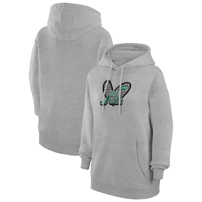 Women's G-III 4Her by Carl Banks Heather Gray New York Jets Animal Print Heart Team Graphic Fleece Tri-Blend Pullover Hoodie
