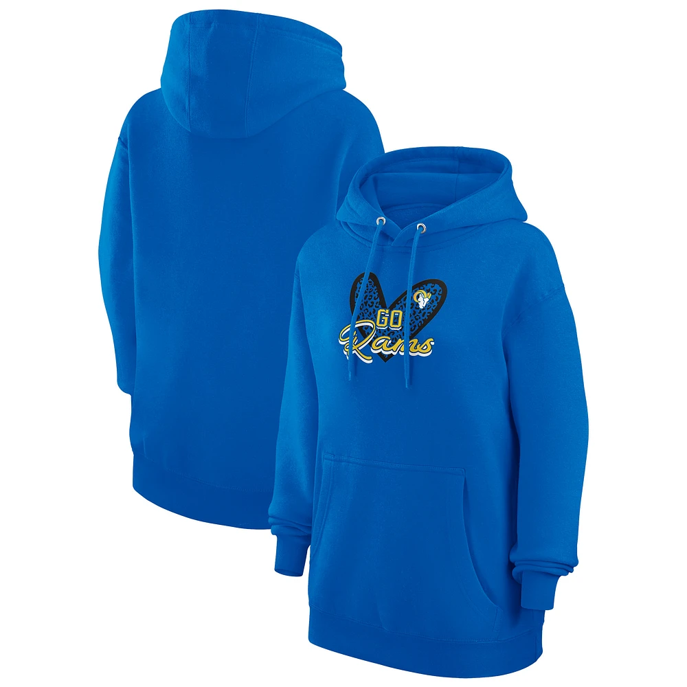 Women's G-III 4Her by Carl Banks Royal Los Angeles Rams Animal Print Heart Team Graphic Fleece Tri-Blend Pullover Hoodie