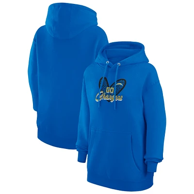 Women's G-III 4Her by Carl Banks Royal Los Angeles Chargers Animal Print Heart Team Graphic Fleece Tri-Blend Pullover Hoodie
