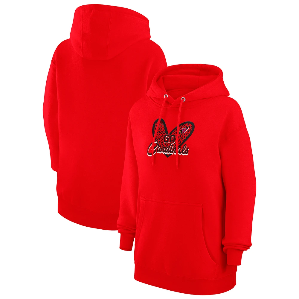 Women's G-III 4Her by Carl Banks Cardinal Arizona Cardinals Animal Print Heart Team Graphic Fleece Tri-Blend Pullover Hoodie