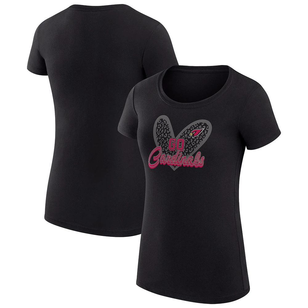 Women's G-III 4Her by Carl Banks Black Arizona Cardinals Animal Print Heart Fitted T-Shirt
