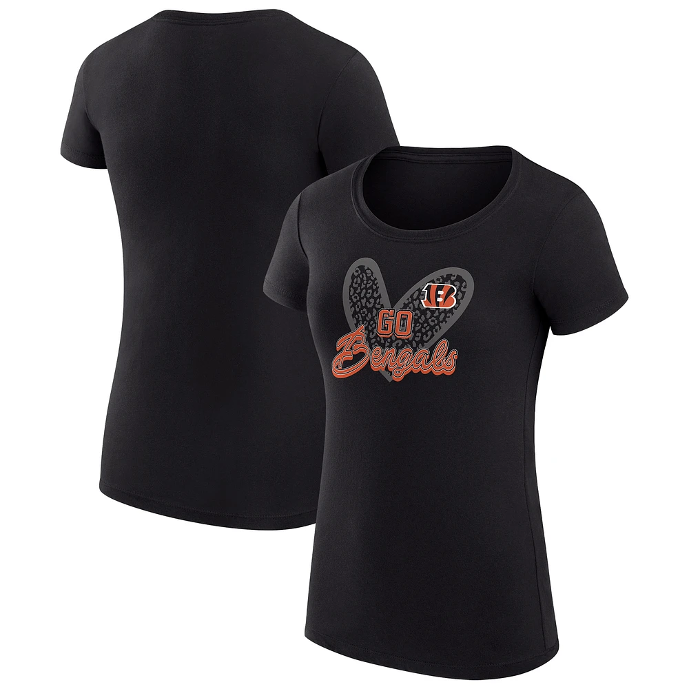 Women's G-III 4Her by Carl Banks Black Cincinnati Bengals Animal Print Heart Fitted T-Shirt