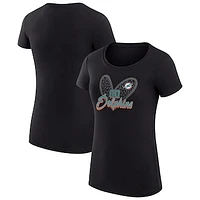 Women's G-III 4Her by Carl Banks Black Miami Dolphins Animal Print Heart Fitted T-Shirt